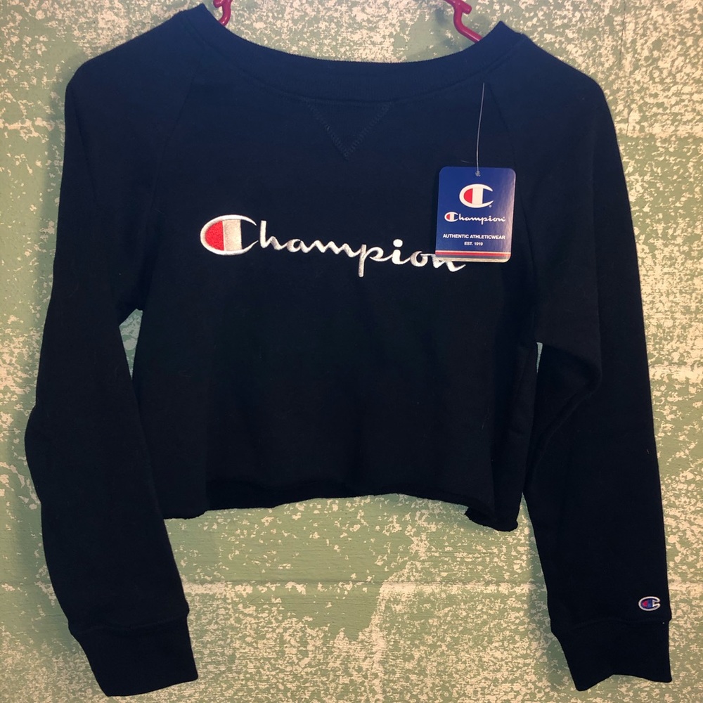 Champion Women's Black Cropped Logo Sweatshirt